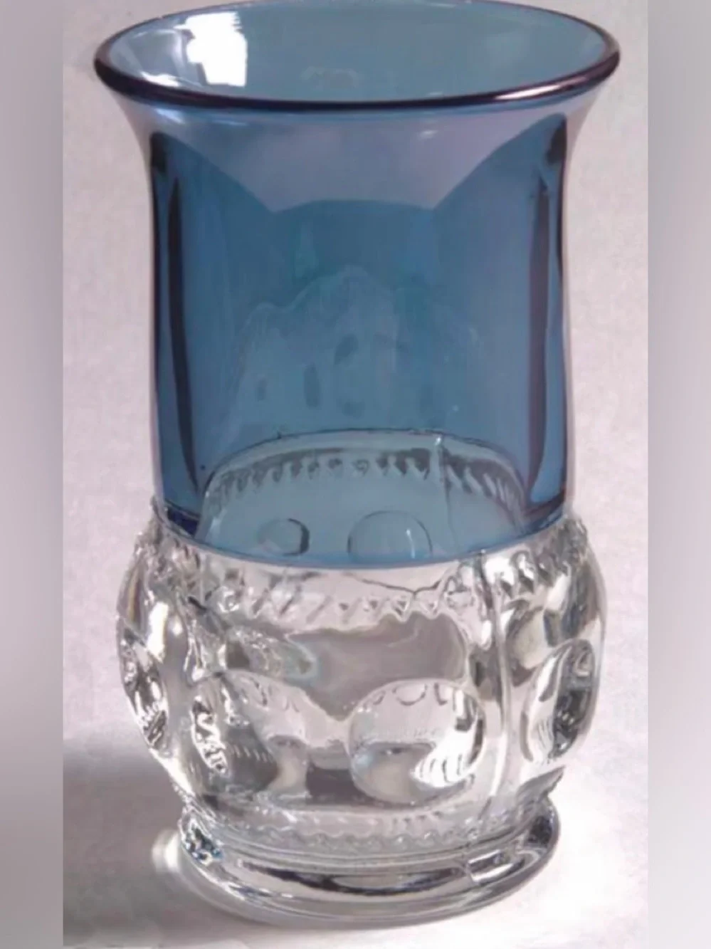 Vintage Tiffin Blue Flashed Glass Tumblers Set 4 King’s Crown Thumbprint MCM